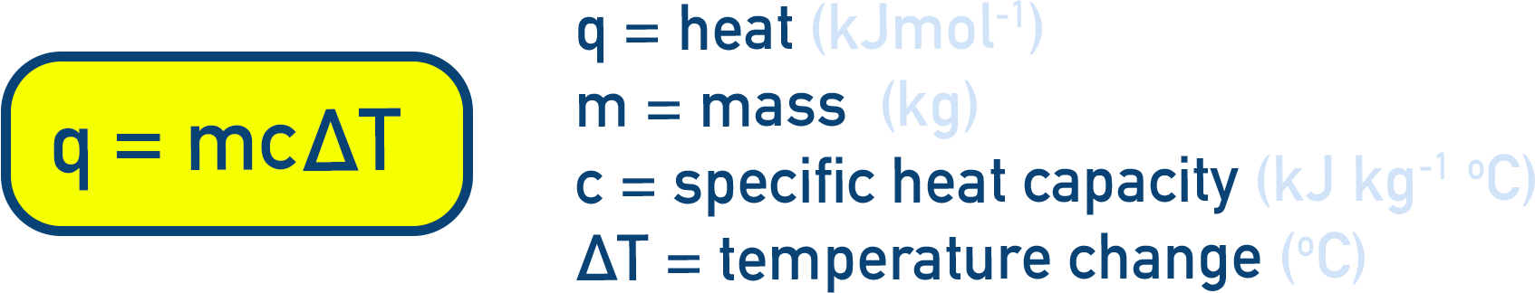 AQA A-Level Chemistry equation showing q=mc Δ T specific heat capacity