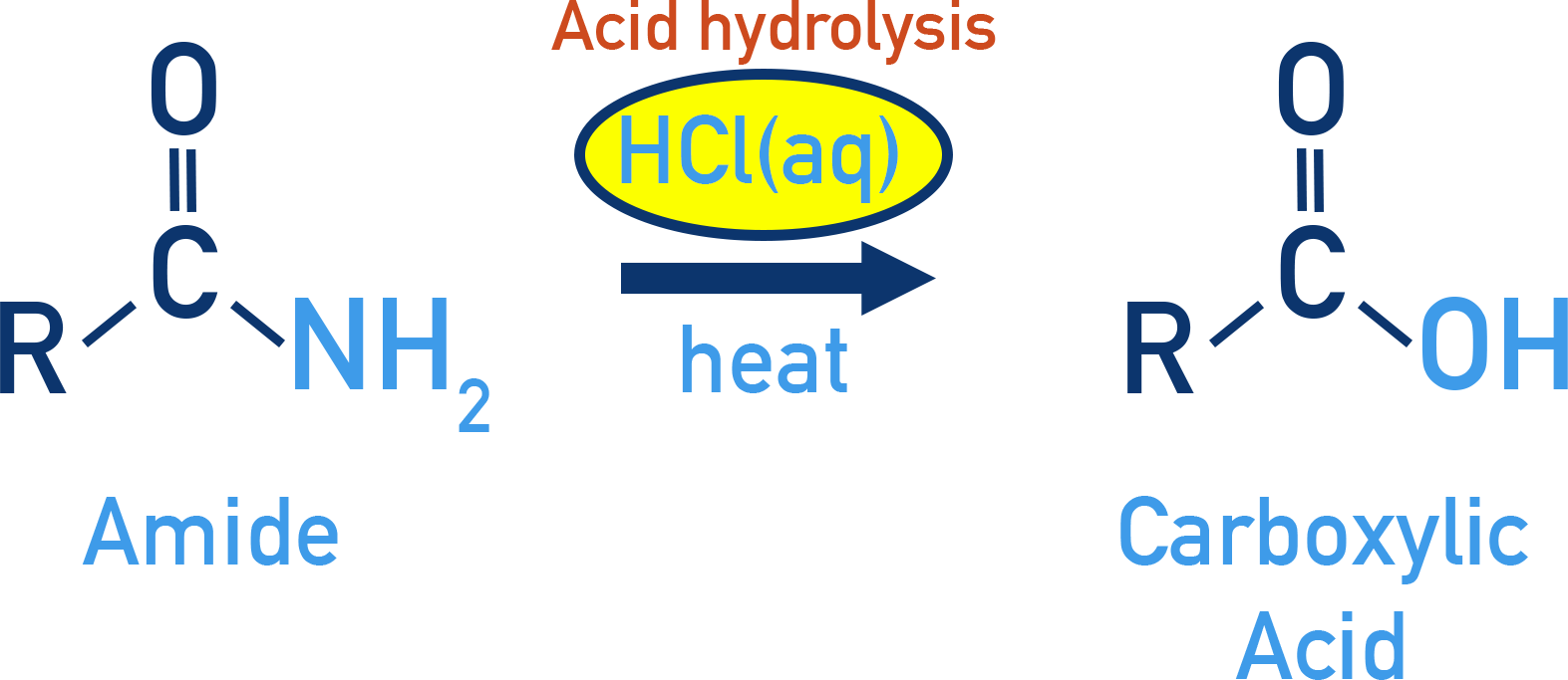 CIE A-Level Chemistry acid hydrolysis of amides forming a carboxylic acid and ammonium salt.