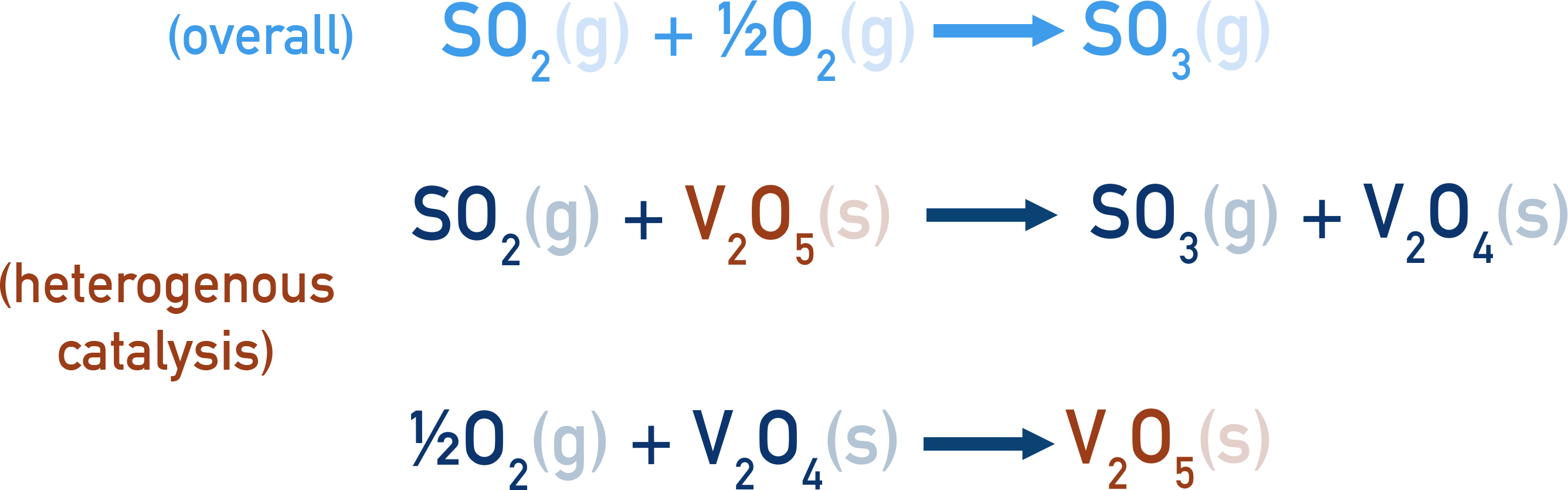 Edexcel A-Level Chemistry catalytic cycle for V2O5 in the Contact Process converting SO2 to SO3.