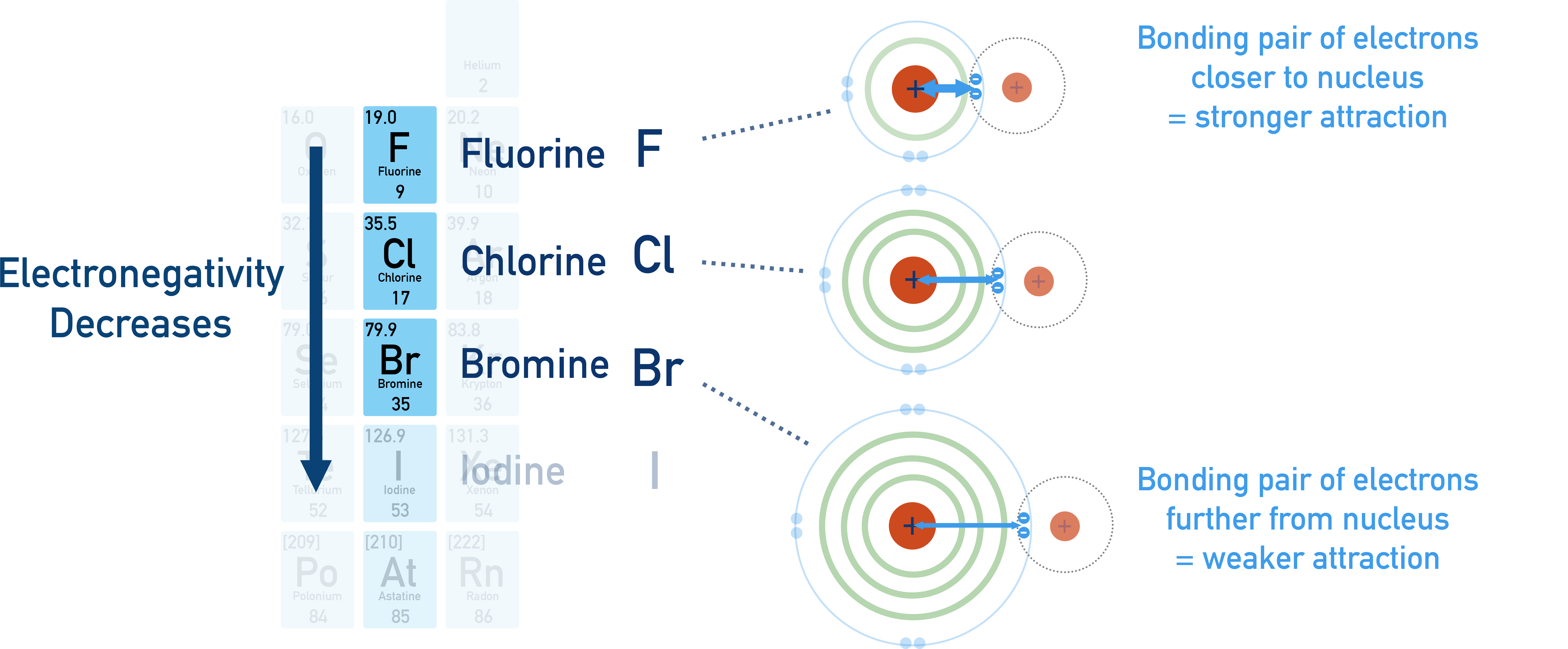 Edexcel A-Level Chemistry plot showing electronegativity decreasing down Group 7 halogens.
