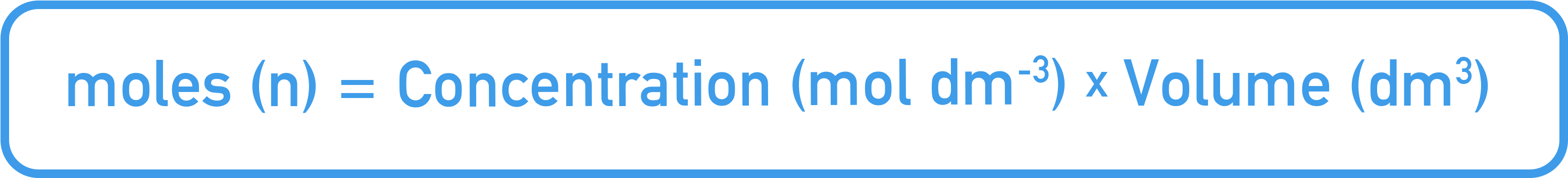 OCR (A) A-Level Chemistry formula diagram showing calculation of moles from concentration and volume.