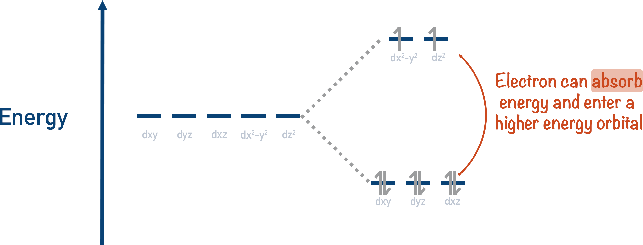 electron excited d-orbital splitting colour absorb energy