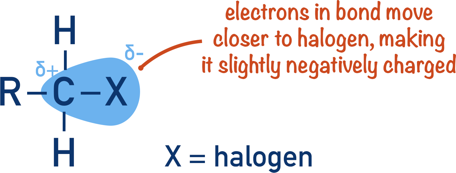 halogenoalkane polarisation partial charge