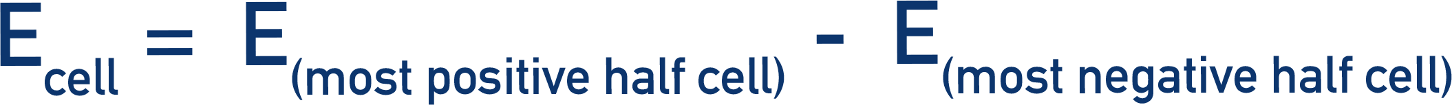 calculating voltage of electrochemical cell Ecell = Emost positive - Emost negative