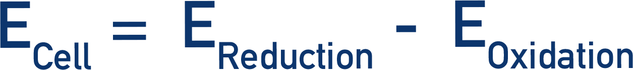 calculating voltage of electrochemical cell Ecell = Ereduction - Eoxidation