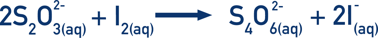 reaction between thiosulfate ions and iodine to form iodide ions