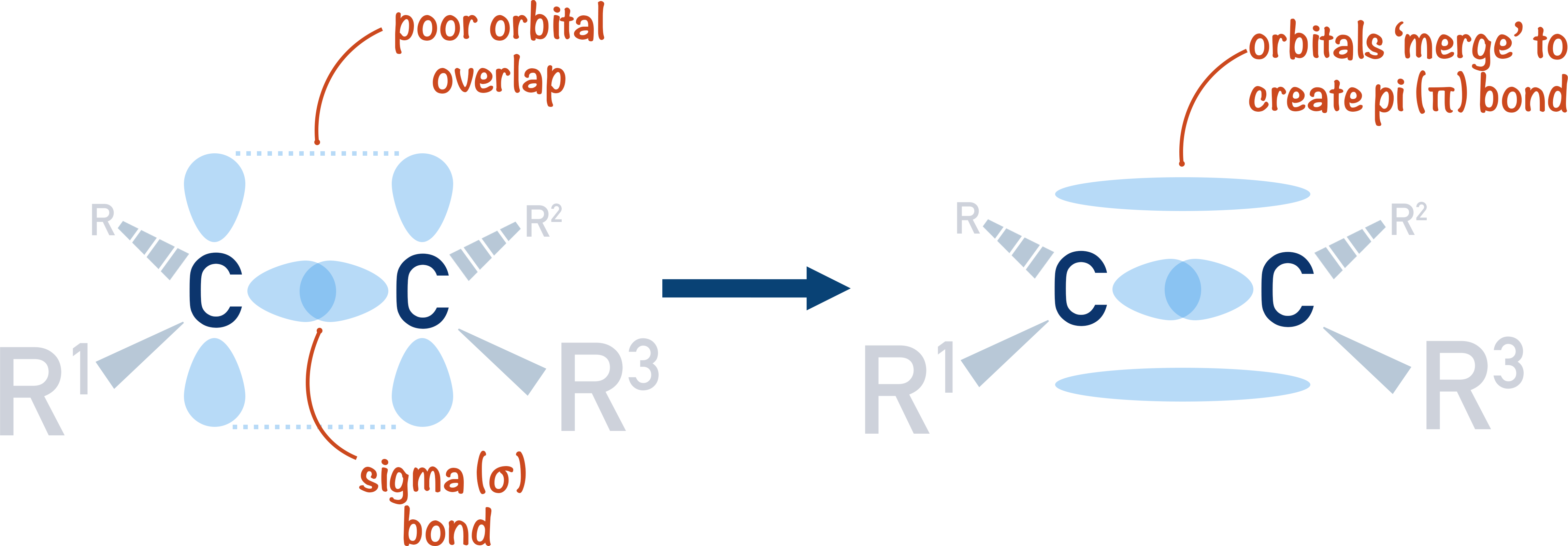 sigma pi bonding in alkenes merging p-orbitals