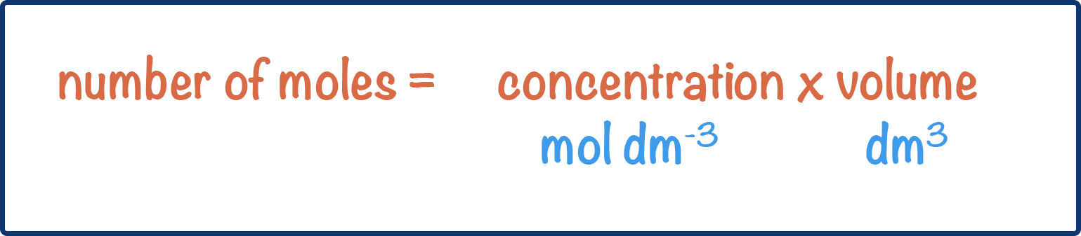 equation for calculating moles from concentration and volume