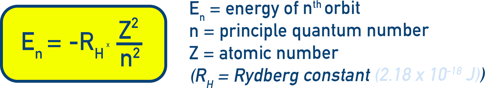 NCERT 11 Chemistry one-electron ion energy expression E n equals negative 2.18 × 10⁻¹⁸ times Z squared over n squared.