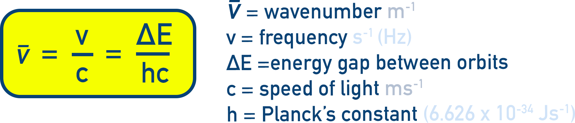 NCERT 11 Chemistry wavenumber definition ṽ equals ν over c equals ΔE over h c.