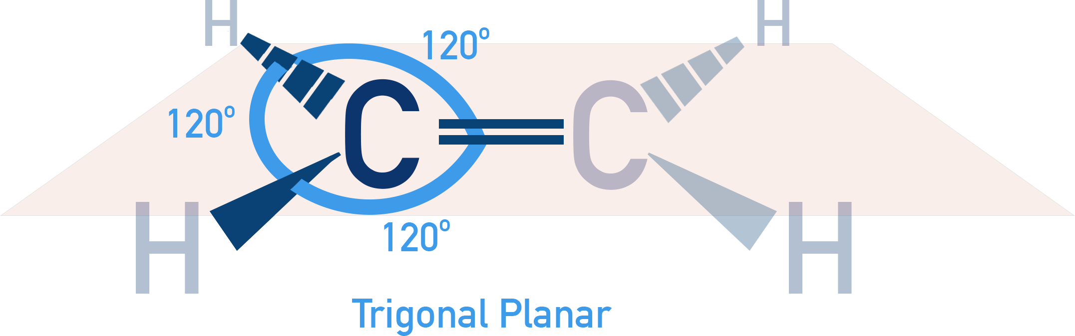 NCERT 11 Chemistry stereochemical diagram showing trigonal planar bonding of ethene with double bond.