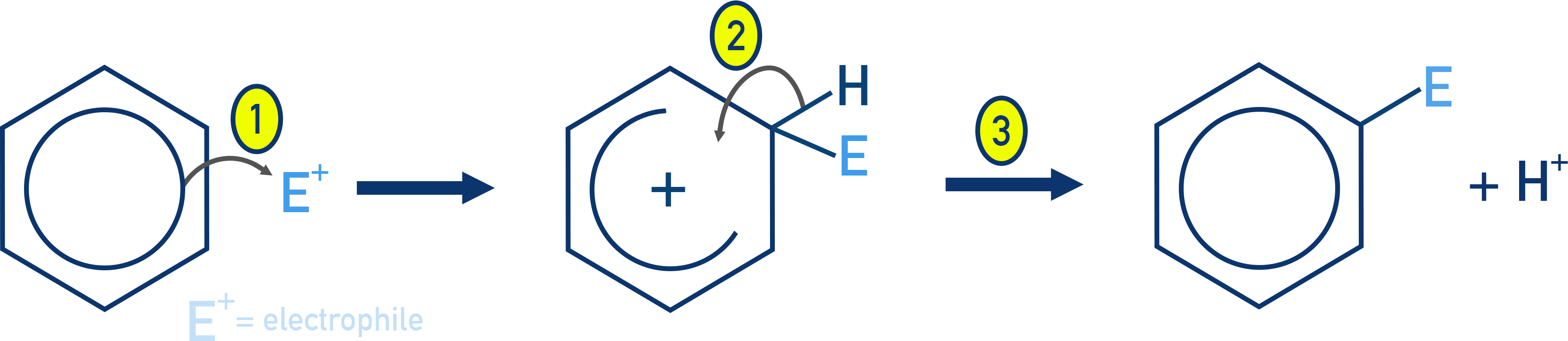 IB Chemistry NCERT 11 electrophilic aromatic substitution mechanism showing sigma complex formation and deprotonation to restore aromaticity.