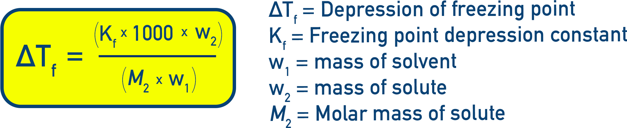 IB Chemistry NCERT Class 12 equation substituting molality into ΔTf equals Kf m to obtain M2 in terms of masses and Kf.