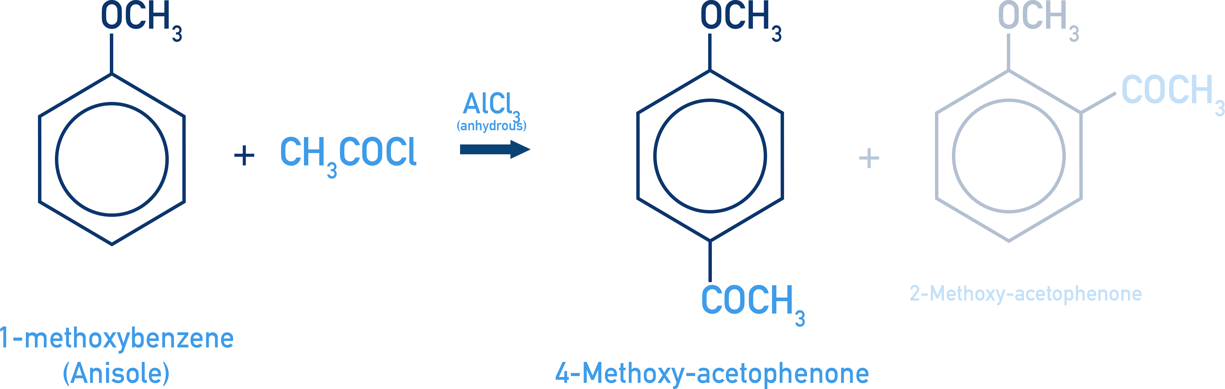 NCERT Class 12 Chemistry Friedel–Crafts acylation of anisole giving ortho and para acylated products.