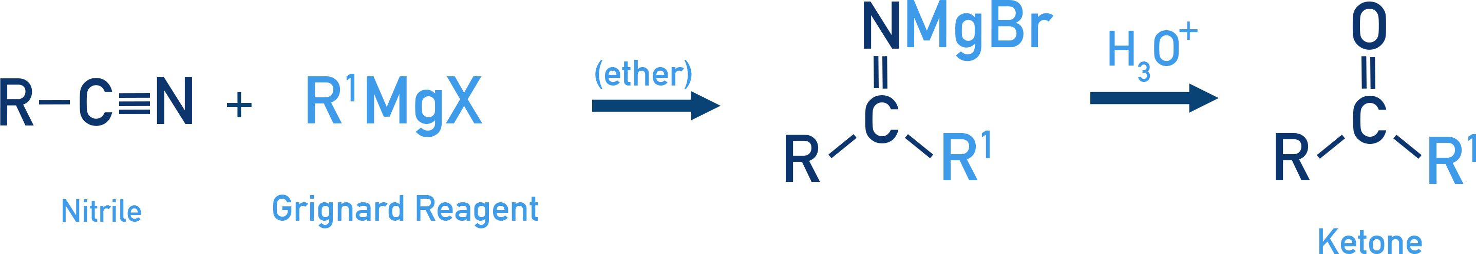 NCERT Class 12 Chemistry conversion of nitrile to ketone via addition of Grignard reagent followed by acid hydrolysis.