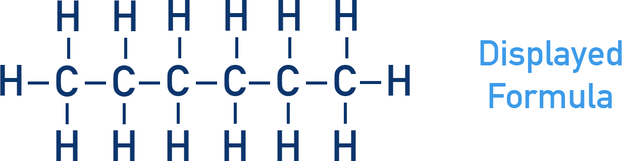 OCR (A) A-Level Chemistry displayed formula diagram of hexane with all bonds shown